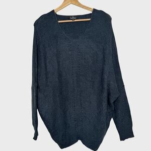 Lulus Small Dark Slate Blue V-Neck Sweater Knit Dolman Sleeve Relaxed Fit Boho